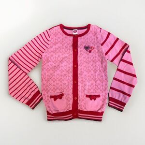 Cakewalk Cardigan Sweater Girls 10 /140 Pink Red Pockets Long Sleeve Button Down